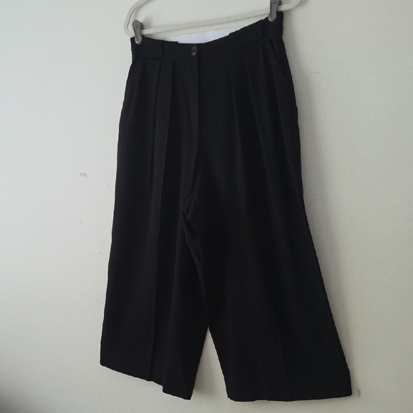 Anne Klein Vintage Black Fine Wool Wide Leg Crop Trousers Dress Pants 48 12 - Picture 5 of 13